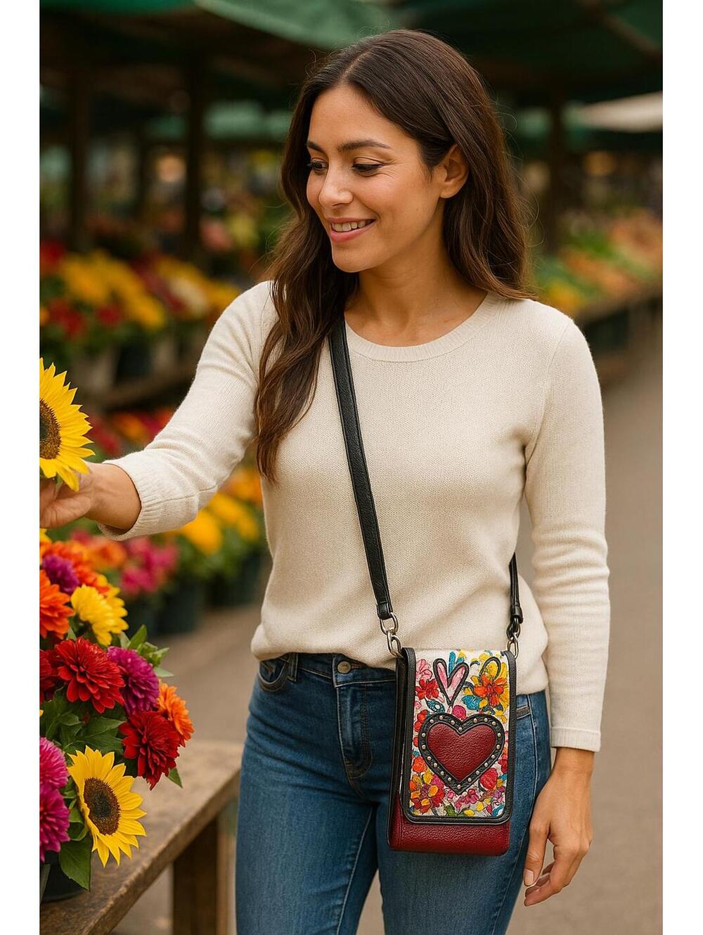 Brighton Women's Crossbody Bag with Heart Design and Stud Accents